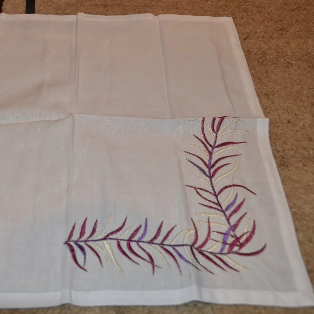 RARE SET KIM SEYBERT LIVING 4 PURPLE EMBROIDERED FEATHER 21